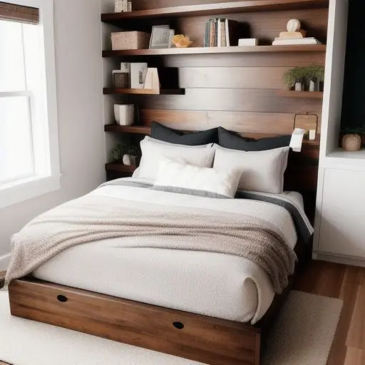 Wooden Tiny Master Bedroom 16